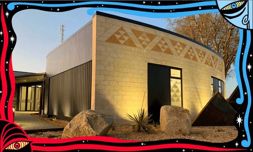 The new Cambridge Police Base (Photo: Tainui Group Holdings; Design by The Spinoff) 
