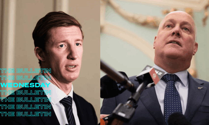 Christopher Luxon has suspended MP Sam Uffindell from caucus (Photos: RNZ / Samuel Rillstone, RNZ / Angus Dreaver) 
