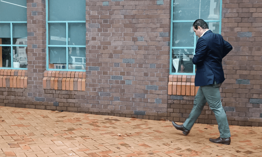 Jami-Lee Ross outside the High Court in Auckland. Photo: Toby Manhire 
