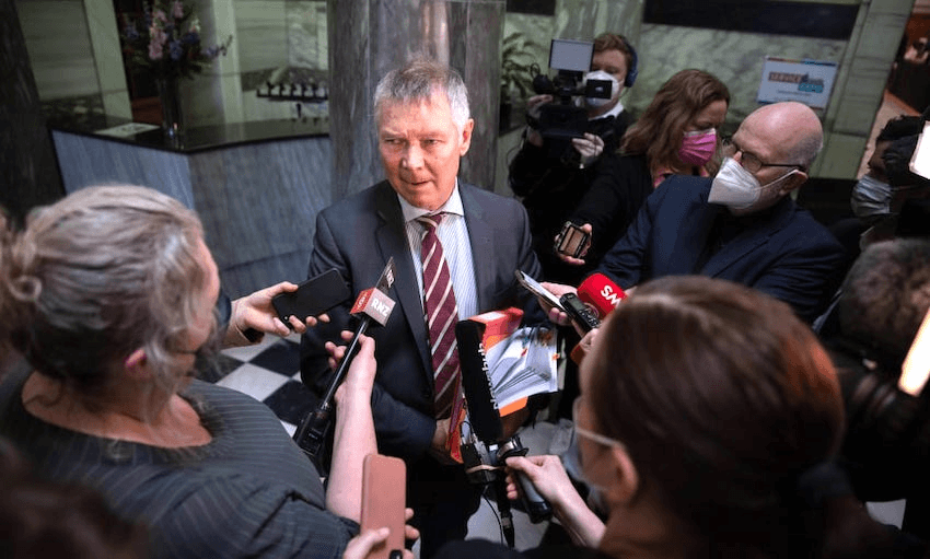 Revenue minister David Parker speaks to media after his GST u-turn (Photo: RNZ / Angus Dreaver) 
