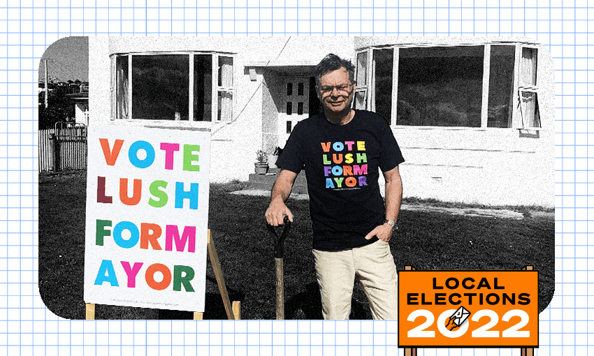 Marcus Lush in front of his Bluff home (Photo supplied, additional design Archi Banal) 
