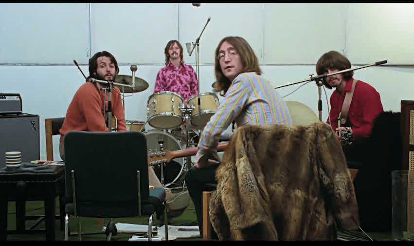 The Beatles in the studio, in a scene from Peter Jackson’s documentary Get Back 
