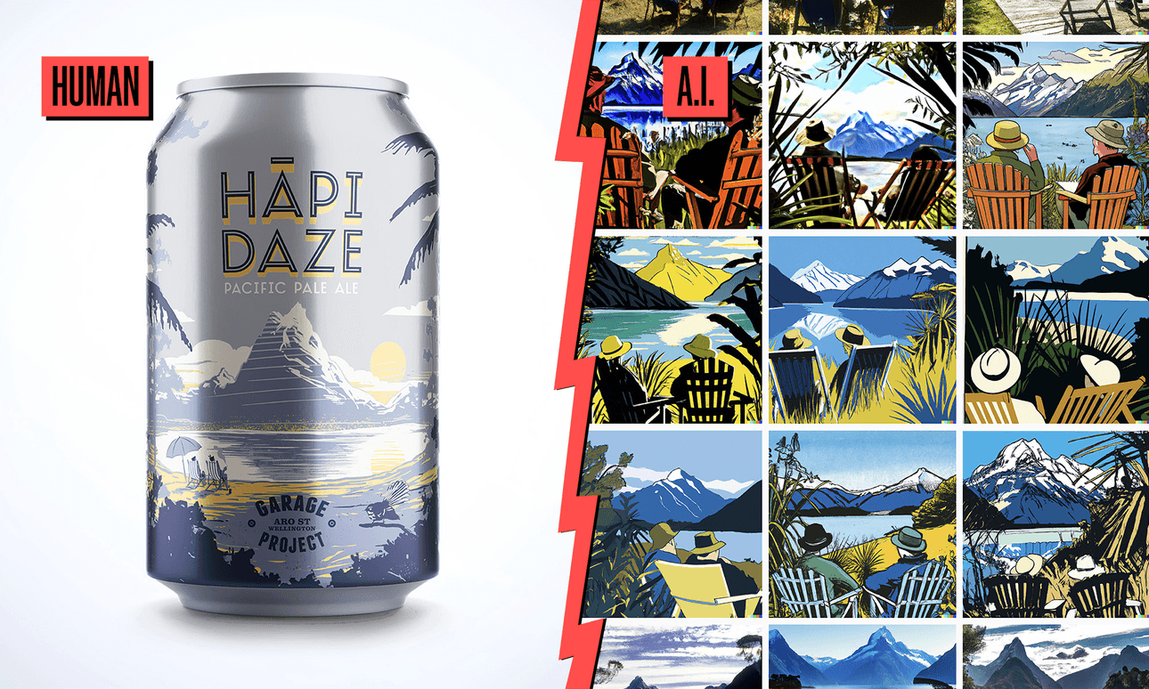 A human effort (left) meets a well-briefed bot’s. (Images: supplied / Design: Toby Morris)  
