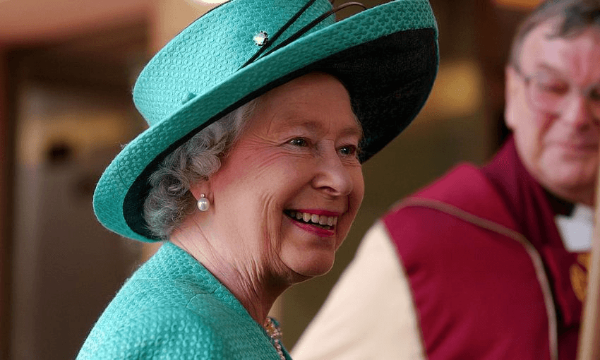 Her Majesty Queen Elizabeth II as she is introduced to officials at the Catherdral Of St Paul in Wellington on her last visit to New Zealand in 2002 (Photo by Ross Land/Getty Images) 
