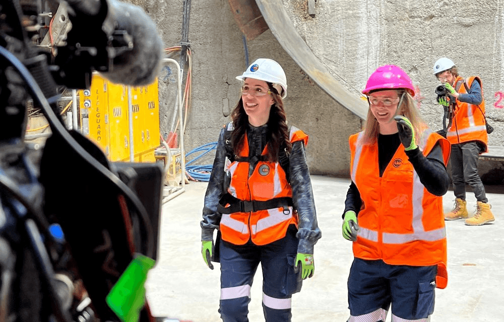 Prime Minister Jacinda Ardern tours the City Rail Link project in central Auckland. Photo: Chris Schulz 
