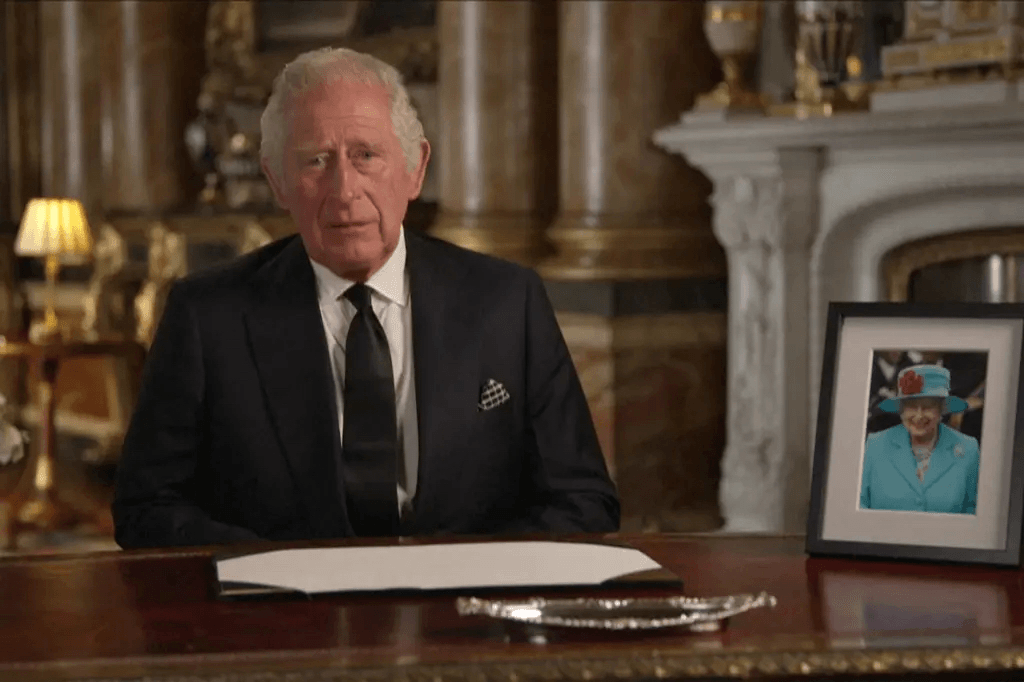 King Charles addresses the nation from Buckingham Palace 
