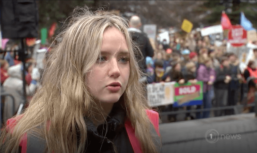 School Strike 4 Climate organiser Izzy Cook interviewed on 1 News, September 23, 2022 (Screengrab) 
