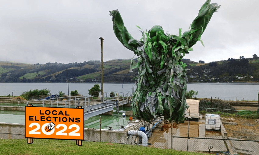 Slime, jumping for joy by a fertiliser plant on Otago Harbour. Photo: Toby Manhire