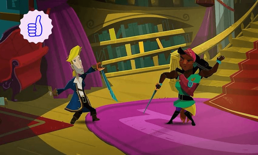 Guybrush Threepwood in a duel in Return to Monkey Island, the best installment in the series in over thirty years. 

