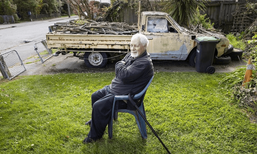 Tubby Hansen with his rusty and mildewed truck, which he believes is being sabotaged. (Photo: Alden Williams/Stuff) 

