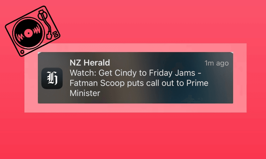 A news push notification about the prime minister DJing 
