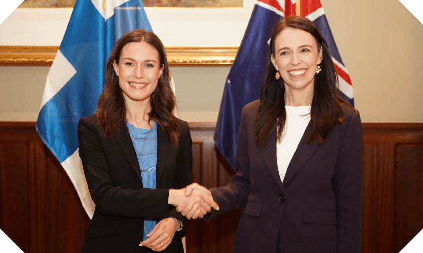 Finland PM Sanna Marin meets Jacinda Ardern in Auckland (Photo by DIEGO OPATOWSKI/AFP via Getty Images) 
