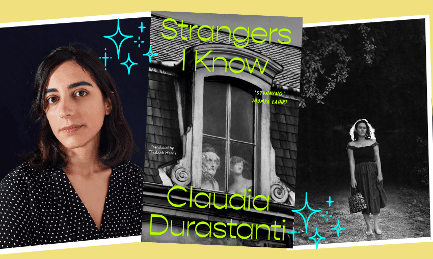 Strangers I Know by Claudia Durasanti (left), reviewed by Michelle Rahurahu (right) (Design: Tina Tiller) 
