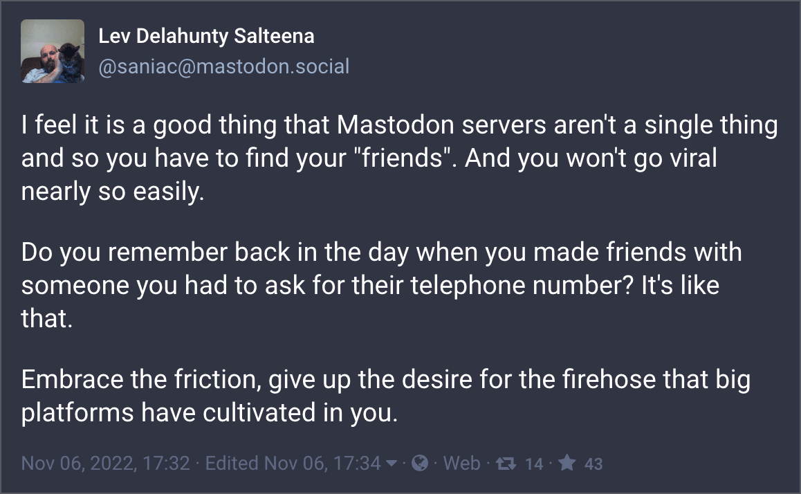 Screenshot with Mastodon's post