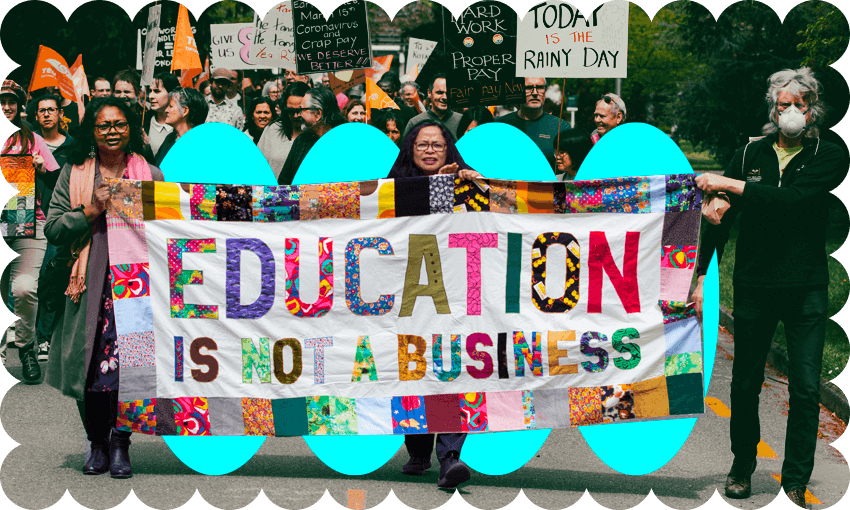 The last two months have seen university staff around Aotearoa take industrial action (Photo: Enzo Giordani/ Design: Tina Tiller) 
