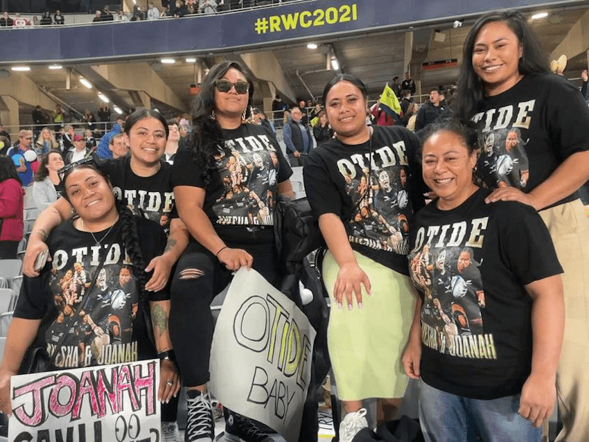 Friends of Joanah Ngan-Woo and Ayesha Leti-Iiga wear fan t-shirts at Eden Park