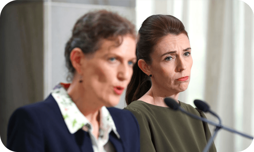 Rebecca Kitteridge and Jacinda Ardern at the release of the Royal Commission of Inquiry in relation to the Terrorist Attack on Christchurch Mosques in December 2020. Photo: Hagen Hopkins / Getty Images 
