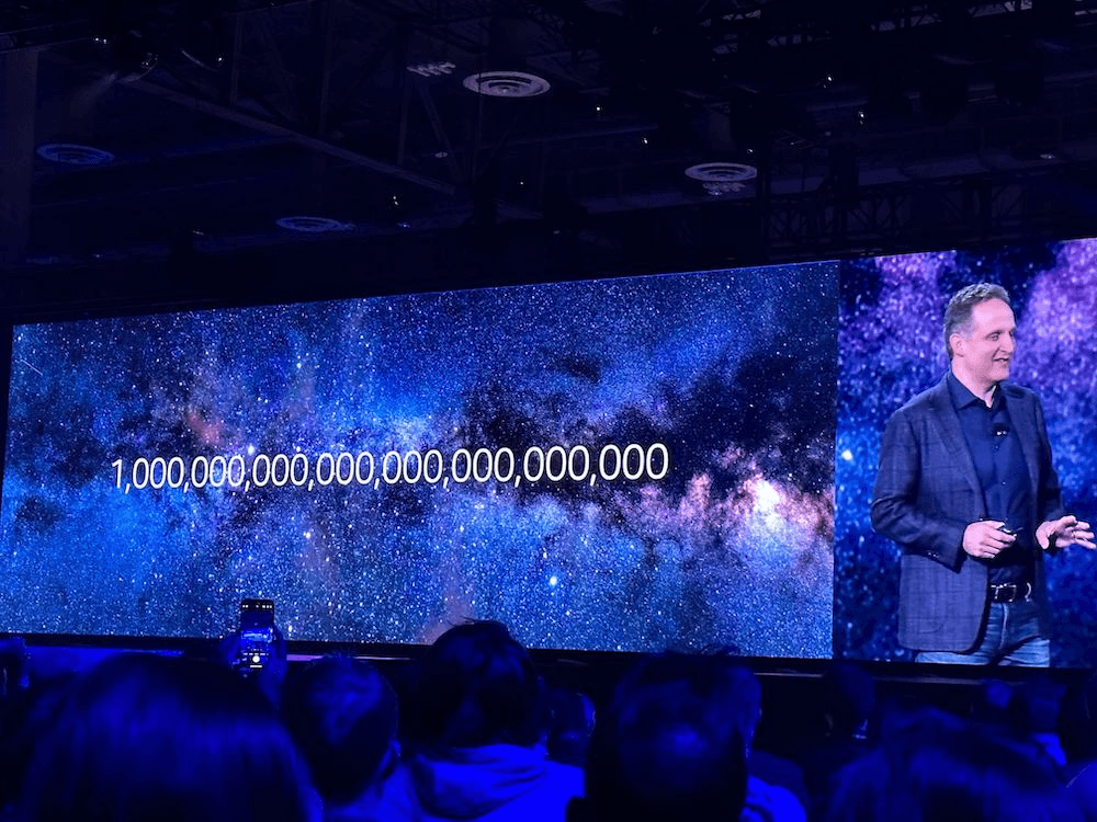 Amazon Web Services CEO Adam Selipsky shows off a very large number. Photo: Chris Schulz 
