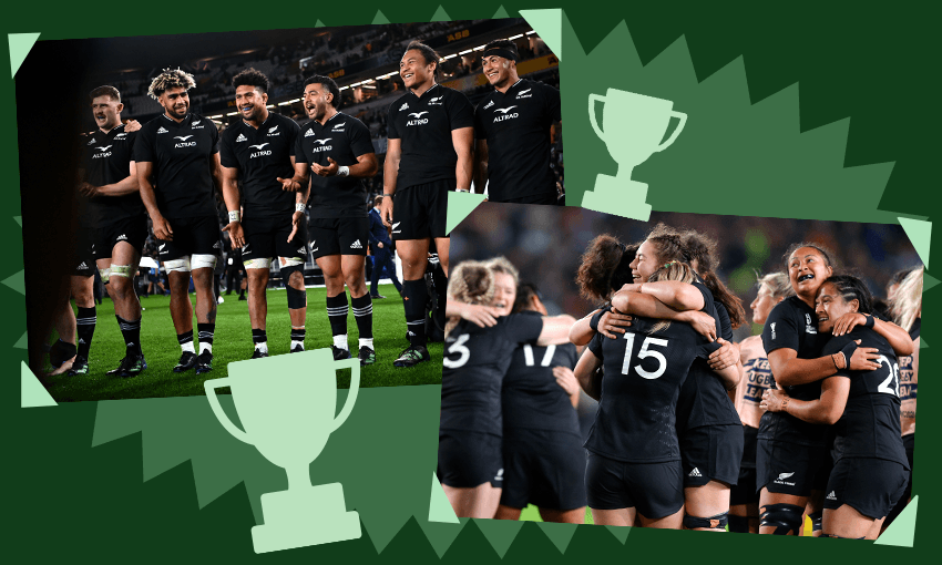 The Rugby Championship winning All Blacks and the World Cup winning Black Ferns (Photos: Getty Images / Design: Tina Tiller) 

