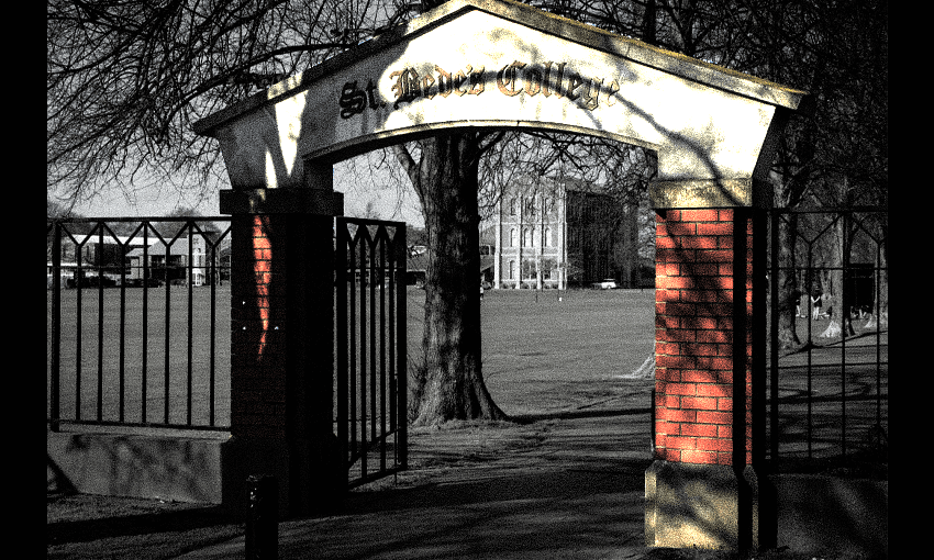 St Bede’s College, Christchurch. (Photo: Phil Pennington/RNZ. Design: Tina Tiller) 
