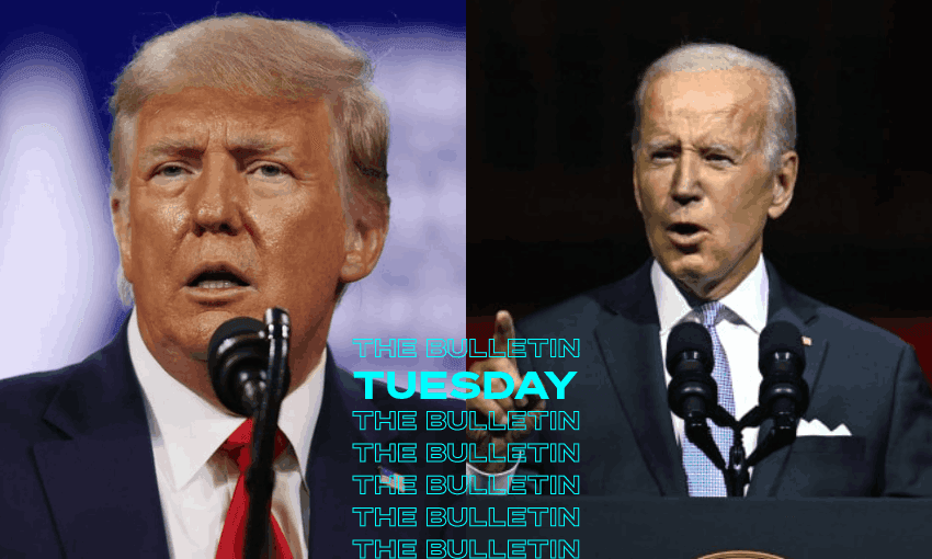 Both Trump and Biden are on the campaign trail as election day approaches (Images: RNZ/Getty/AFP) 
