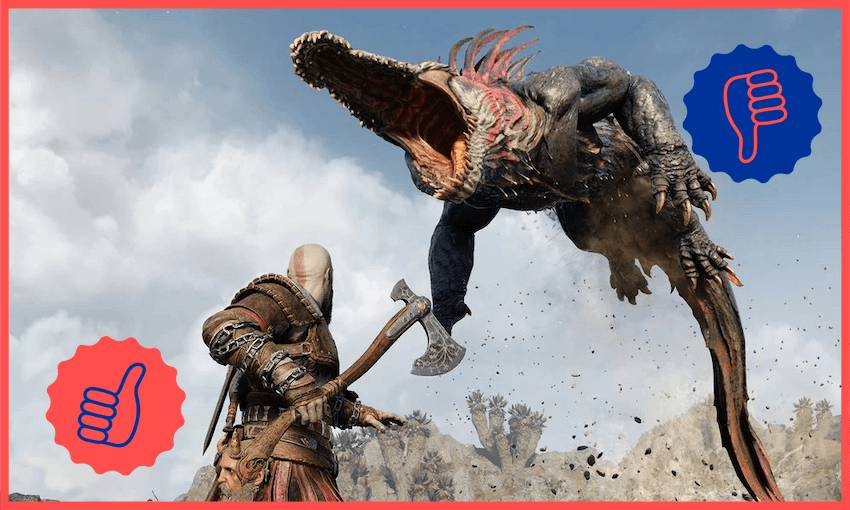 A Nordic crocodile attacks Kratos in God of War: Ragnarok. 
