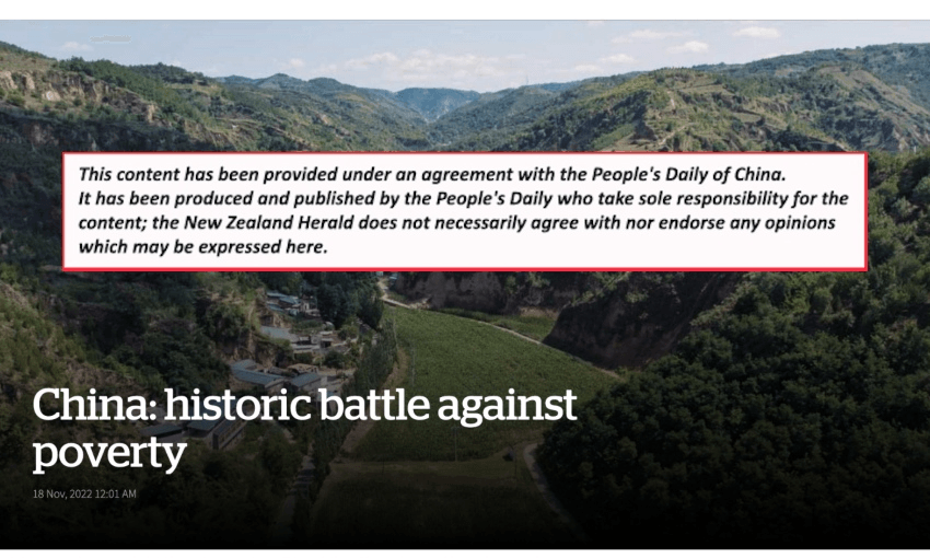 The now-deleted article and disclaimer running on the NZ Herald (image: screenshot) 
