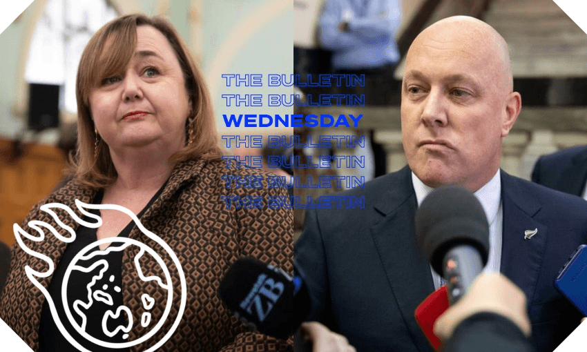 Megan Woods says National’s opposition of climate policies leaves Christopher Luxon with a hole greater than Auckland’s annual emissions twice over (Photos: RNZ/Angus Dreaver)