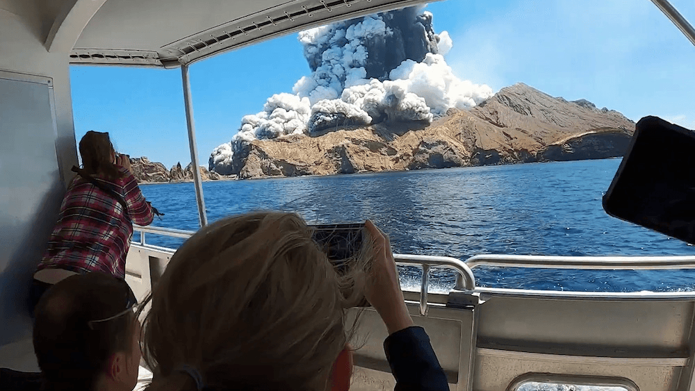 The view from the Phoenix as Whakaari erupted (Photo: Netflix) 
