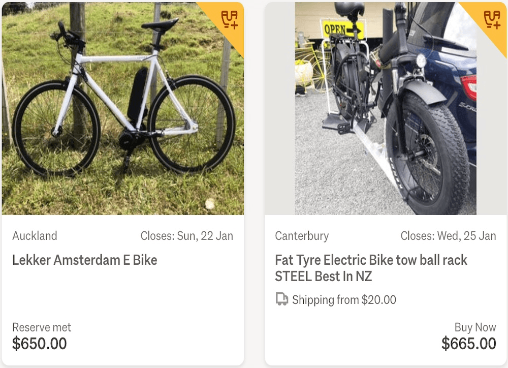 Used e-bikes found on Trade Me.