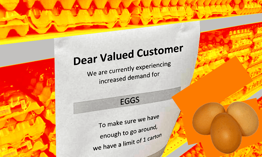 Attempts to circumvent the strict limits at Port Chalmers Four Square were promptly thwarted (Photo: Hamish McNeilly / Stuff; Design: Tina Tiller) 
