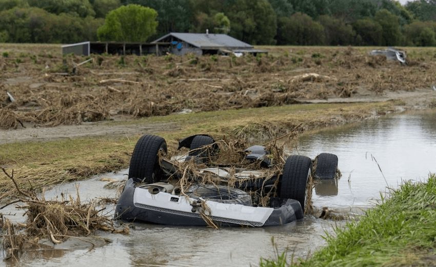 A car submerged in floodwater near Napier, February 16, 2023. (Photo: STR/AFP via Getty Images) 
