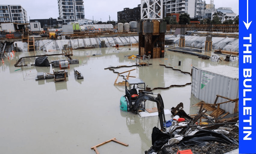 Flooding in Wynyard Quarter, Auckland. (Photo by Lynn Grieveson/Getty Images) 
