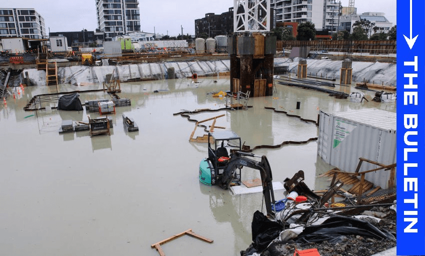 Flooding in Wynyard Quarter, Auckland. (Photo by Lynn Grieveson/Getty Images)