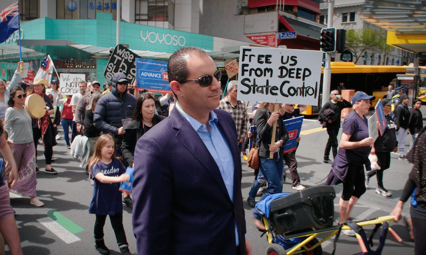 Jami-Lee Ross at a 2020 anti-lockdown march along Queen Street (Photo: Elements of Truth) 
