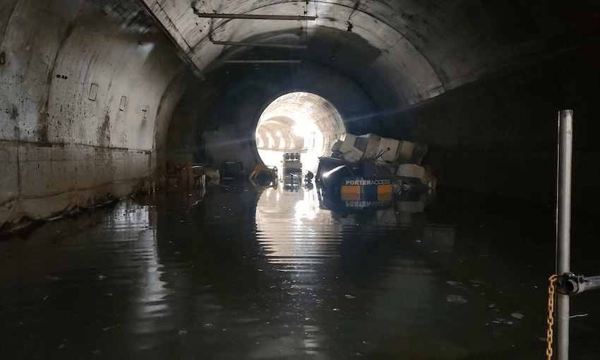 A flooded section of tunnel in Auckland’s Central Rail Link project. (Photo: Supplied) 
