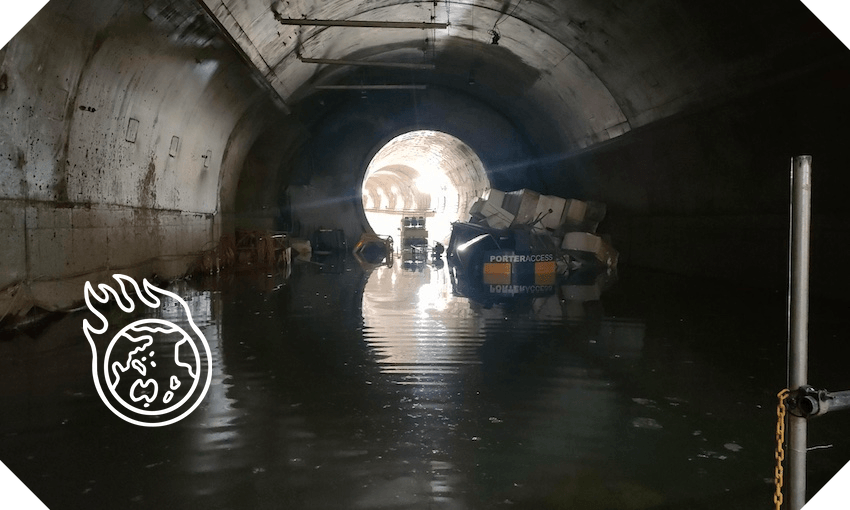 A flooded section of tunnel in Auckland’s Central Rail Link project. (Photo: Supplied)