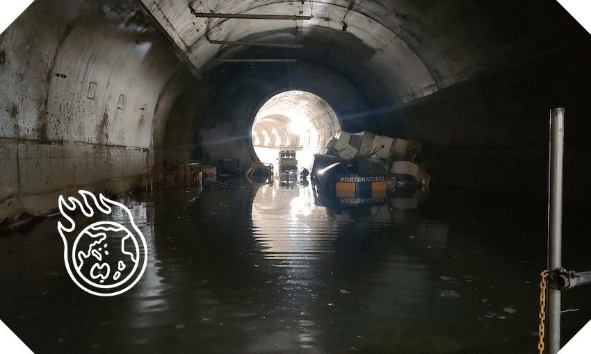 A flooded section of tunnel in Auckland’s Central Rail Link project. (Photo: Supplied) 
