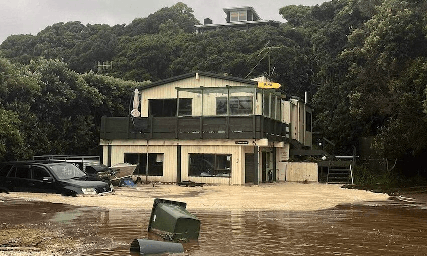 Flood and slip damage in Piha caused by Cyclone Gabrielle. Photo: Valentina Rocca 

