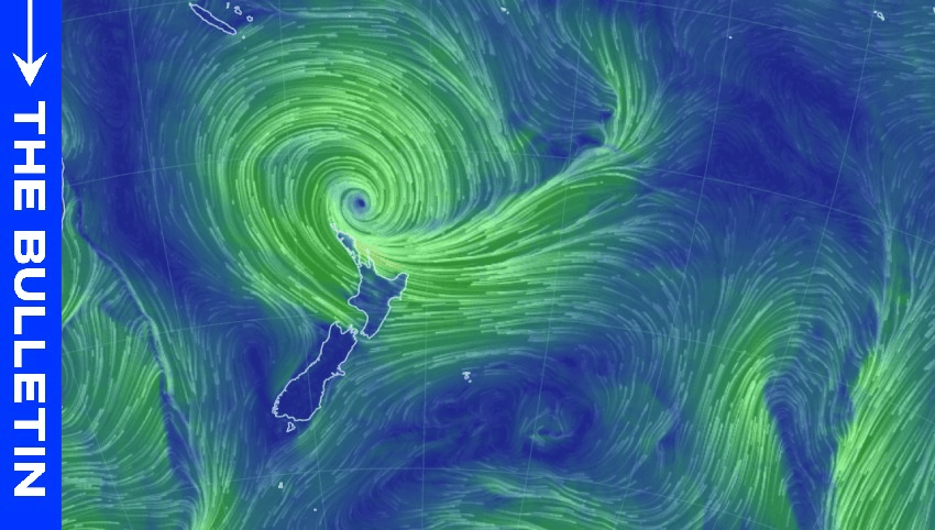 Cyclone Gabrielle’s position at 7.20am Monday, 13 February (via earth.nullschool.net) 
