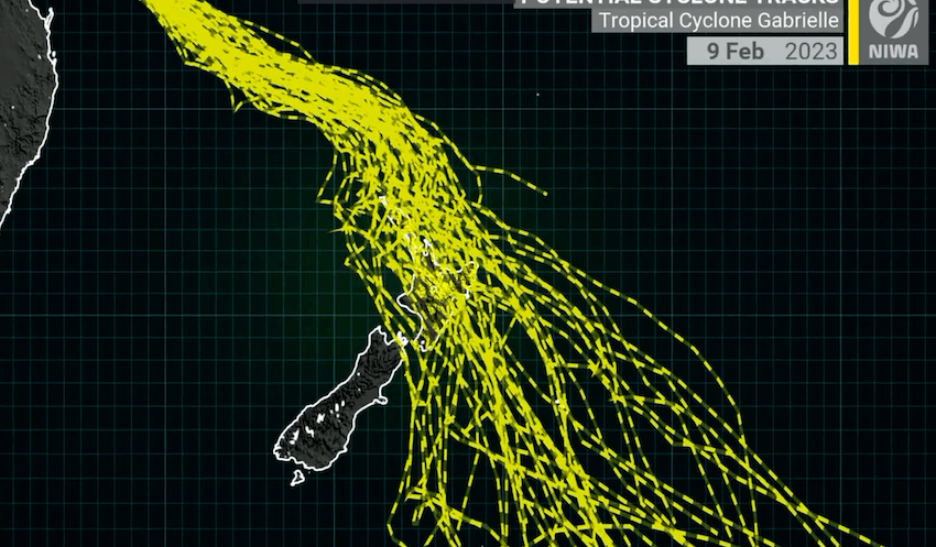Cyclone Gabrielle’s possible paths (Image: NIWA) 
