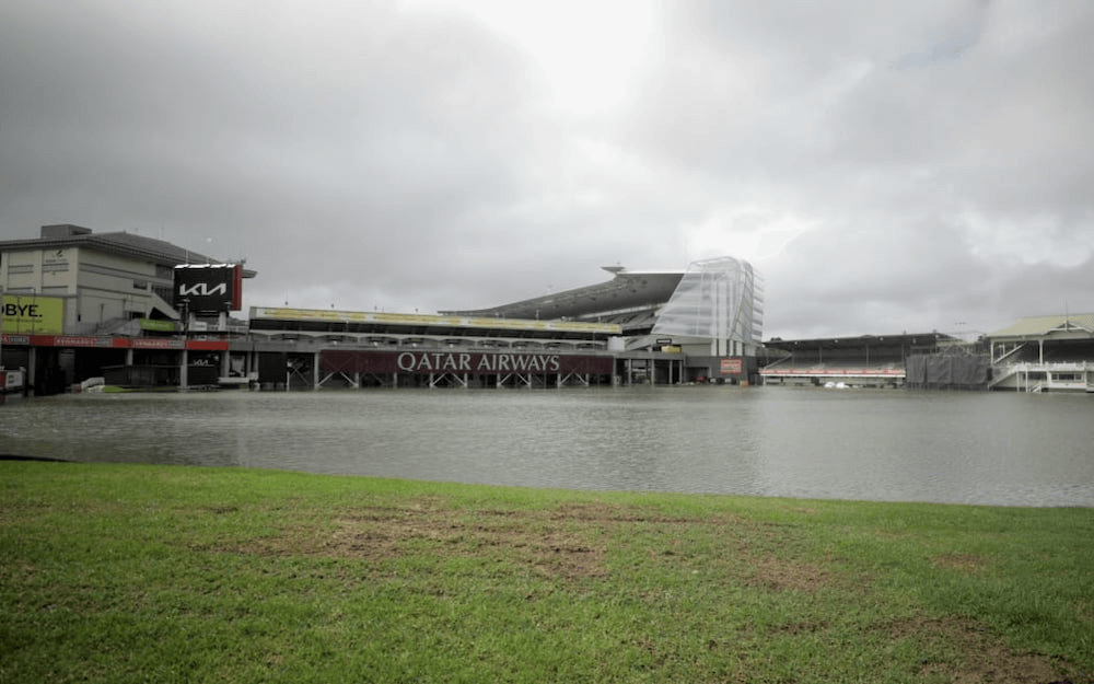 Flooding outside Auckland's Eden Park after the record rainfall.