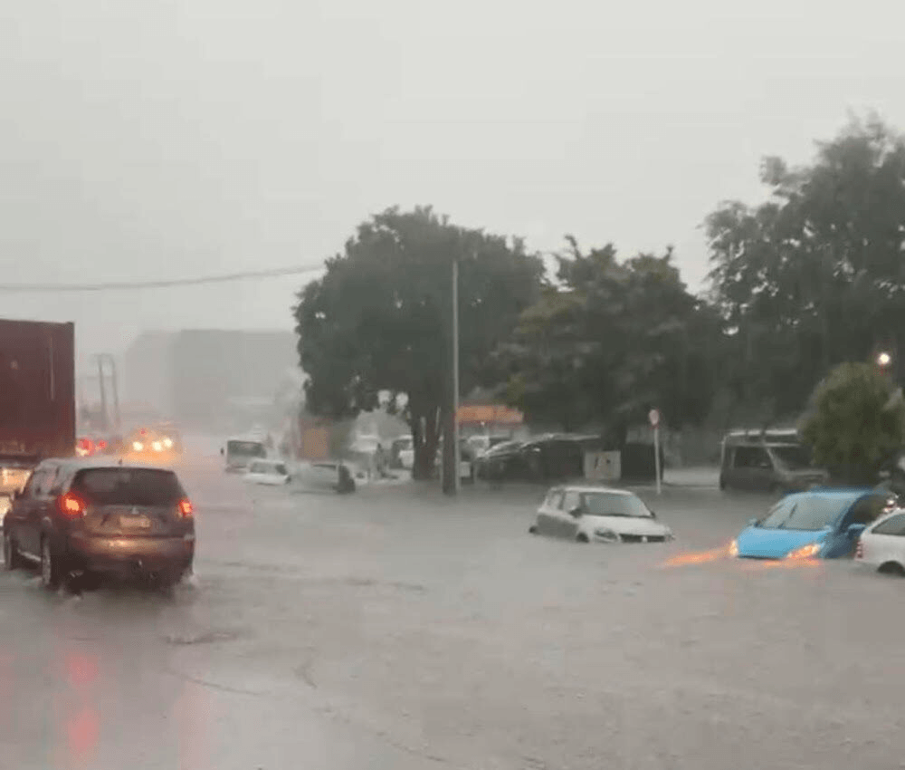 Flooded cars near Mount Smart Stadium.