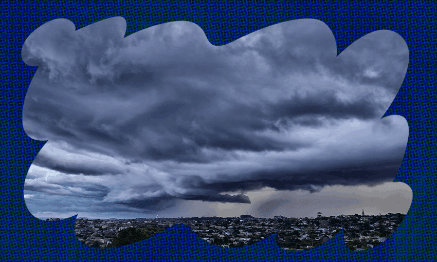 a whacky frame around some heavy clouds