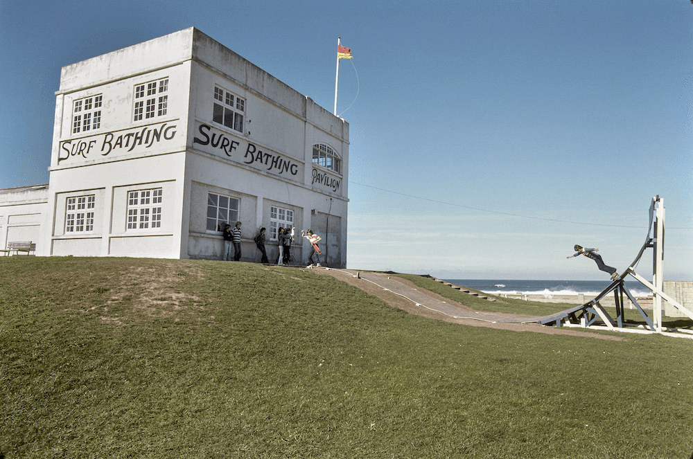 Skateboarding at the Surf Bathing Pavilion at St. Clair, Dunedin.