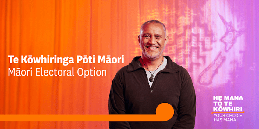 A banner for the Māori electoral option law change.