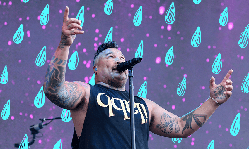 Shapeshifter front man P Digsss performs in the rain.