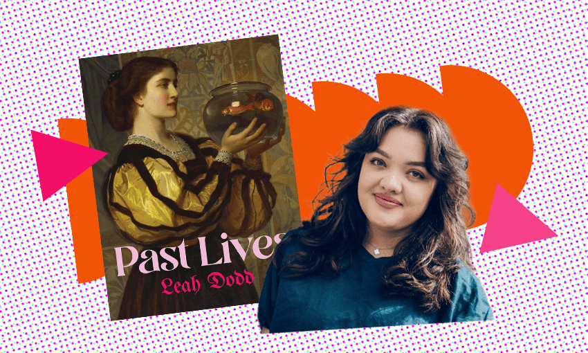 Image of the cover of poetry collection, Past Lives, by Leah Dodd. And an image of the poet, Lead Dodd.