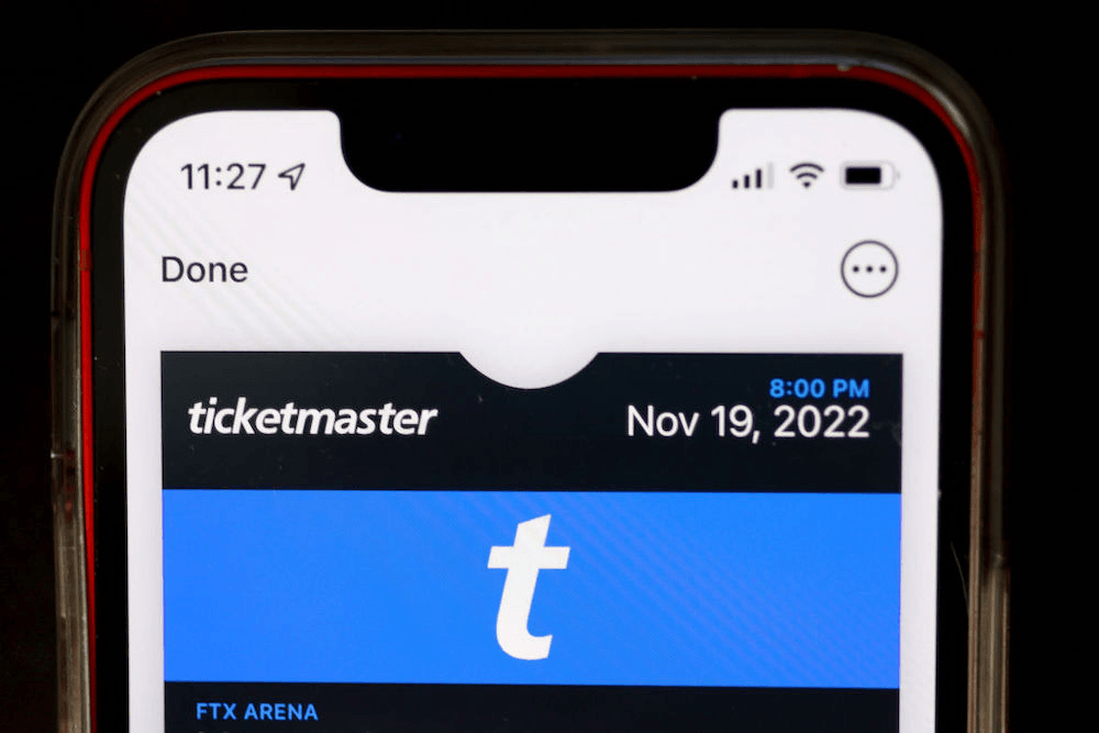 Ticketmaster tickets on a phone.