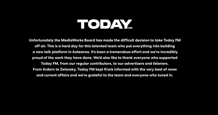 The message now displayed on Today Fm's website